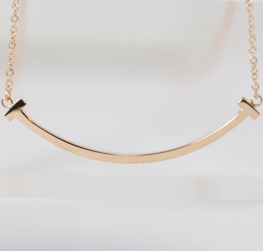 Tiffany & Co. Tiffany T Smile Small Pendant 750K18 Pink Gold Necklace with Case