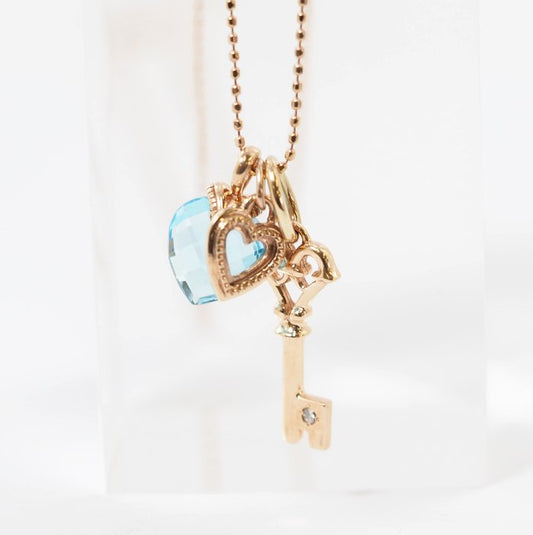 agete Agate K10 Pink Gold Key Charm Diamond 0.01ct Heart Motif Colored Stone Necklace