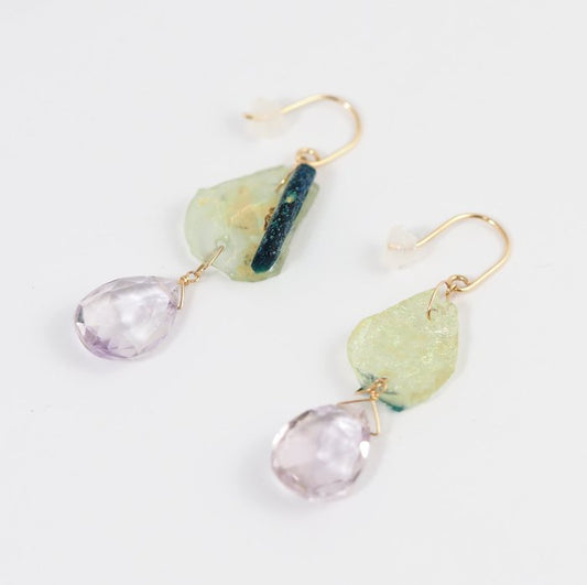 agete Agate K10 Yellow Gold Colored Stone Purple Hook Earrings