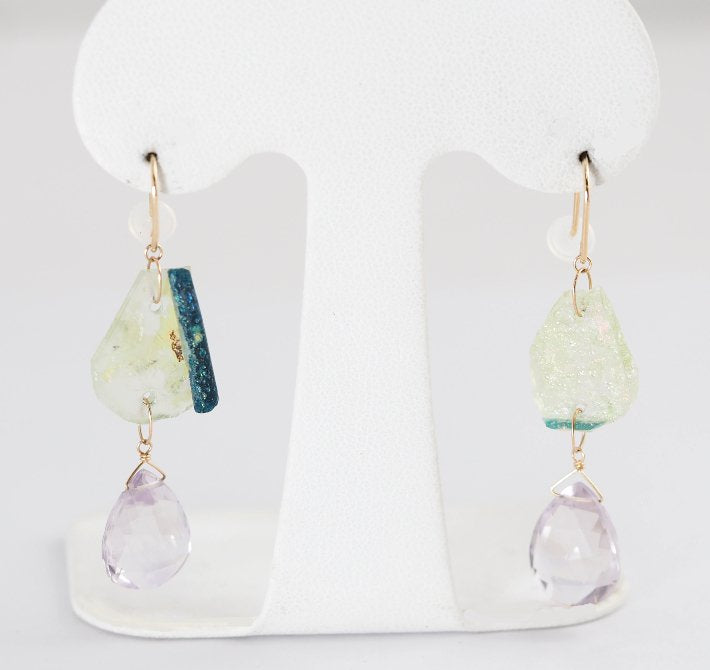 agete Agate K10 Yellow Gold Colored Stone Purple Hook Earrings