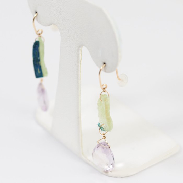 agete Agate K10 Yellow Gold Colored Stone Purple Hook Earrings