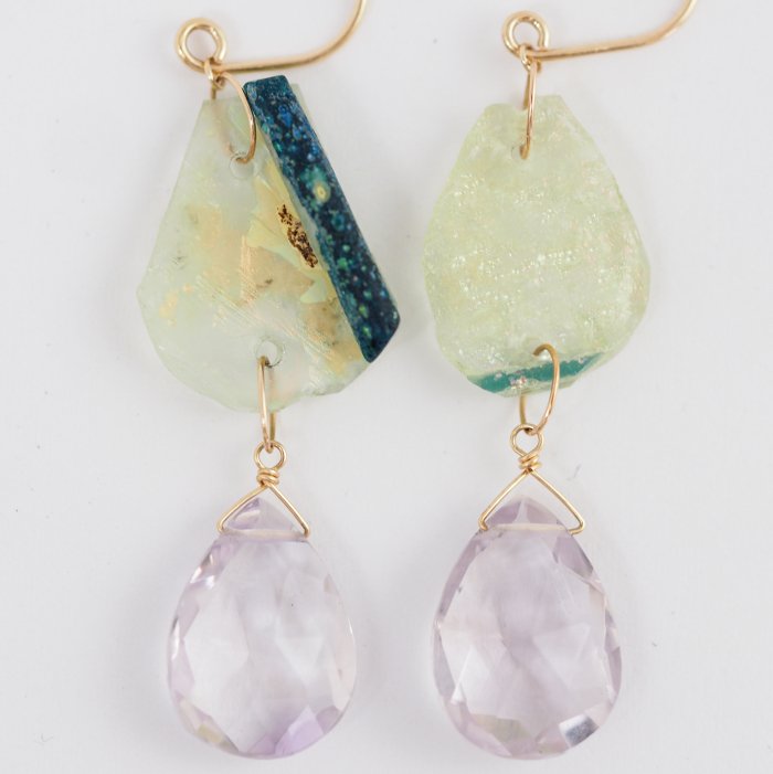 agete Agate K10 Yellow Gold Colored Stone Purple Hook Earrings