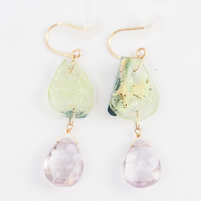 agete Agate K10 Yellow Gold Colored Stone Purple Hook Earrings