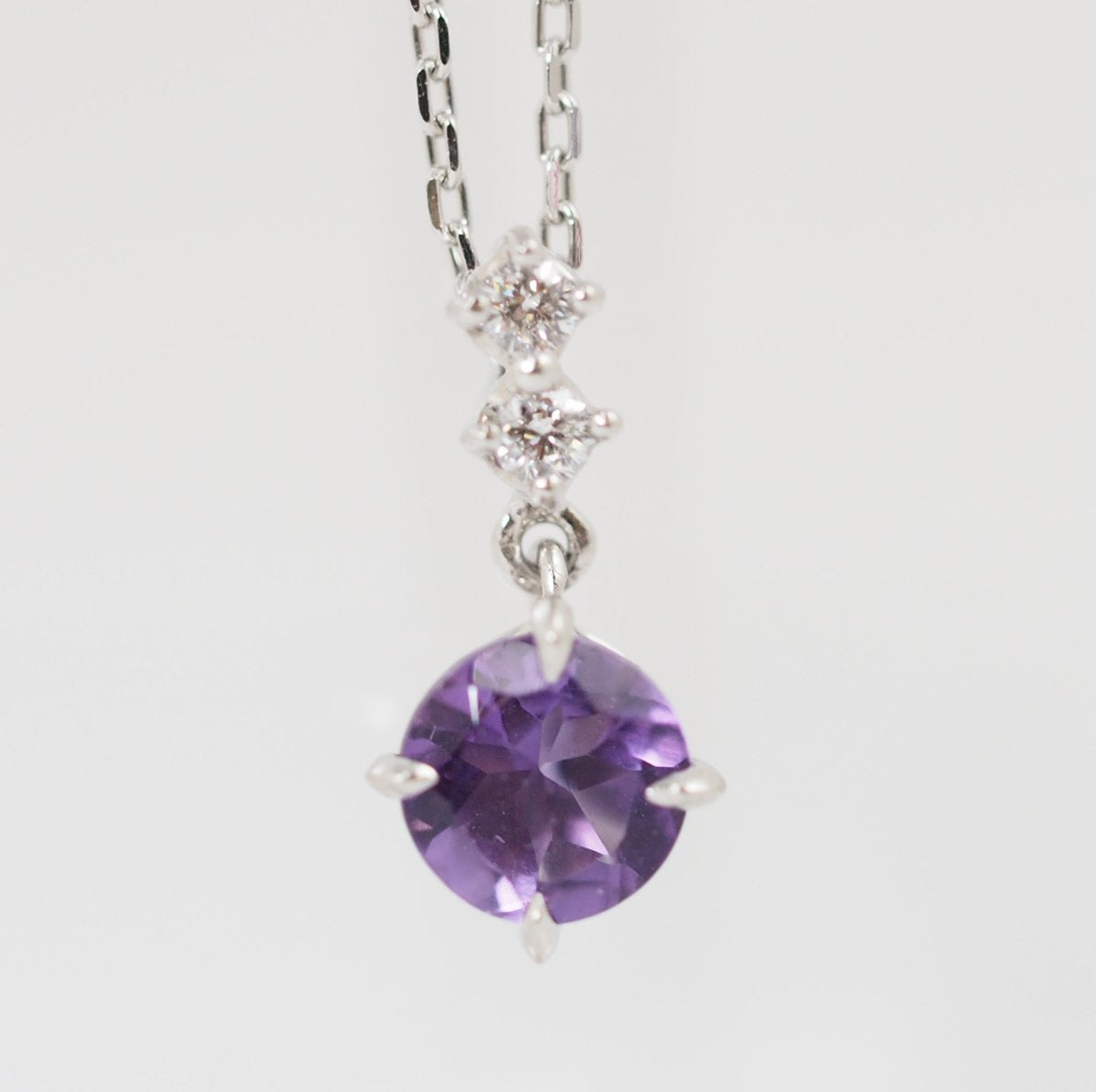 STARJEWELRY Star Jewelry Pt950 Amethyst Diamond 0.02ct CROSSING STAR SETTING Necklace with case