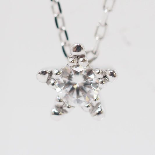 STAR JEWELRY K18 white gold diamond 0.04ct star necklace with case