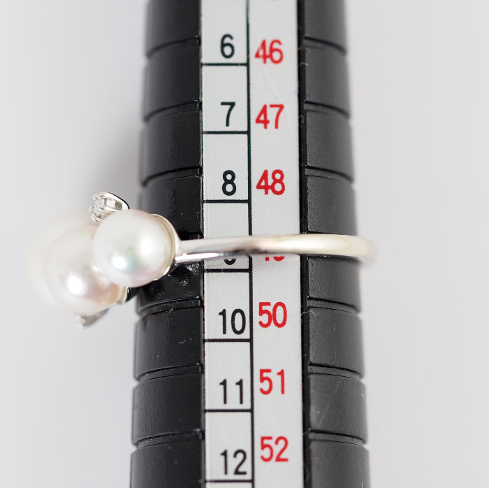 EAUDOUCE 4℃ オデュース4℃ K18ホワイトゴールド 3珠パール ダイヤ リング 9号