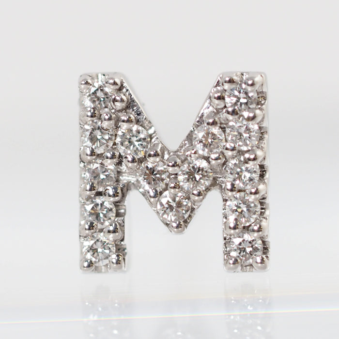 Ponte Vecchio ポンテヴェキオ K18ホワイトゴールド ダイヤ0.08ct イニシャル M ブローチ タイピン ケース付