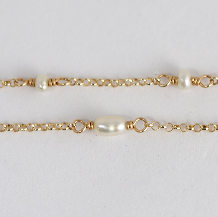 agete K10 Yellow Gold Baby Pearl Necklace Long Chain