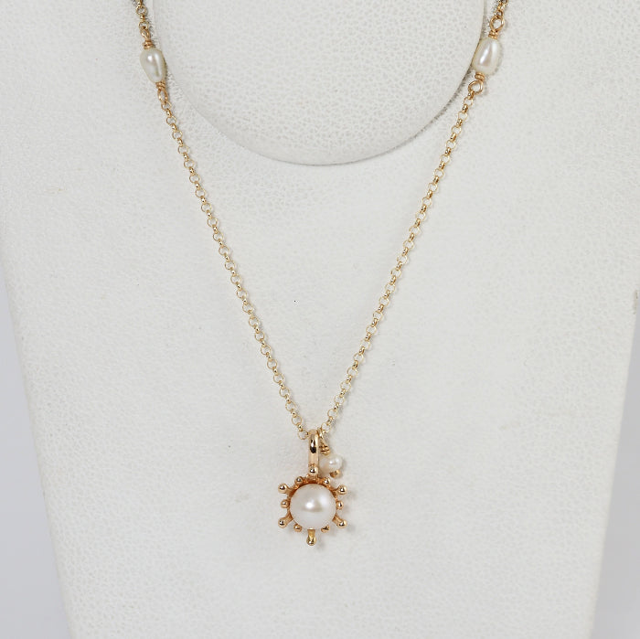 agete K10 Yellow Gold Baby Pearl Necklace Long Chain