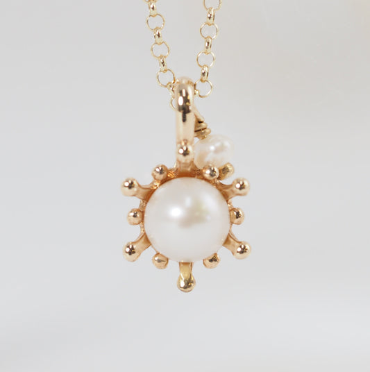 agete K10 Yellow Gold Baby Pearl Necklace Long Chain