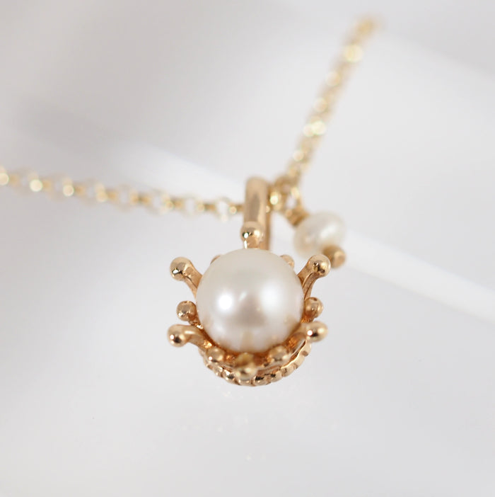 agete K10 Yellow Gold Baby Pearl Necklace Long Chain
