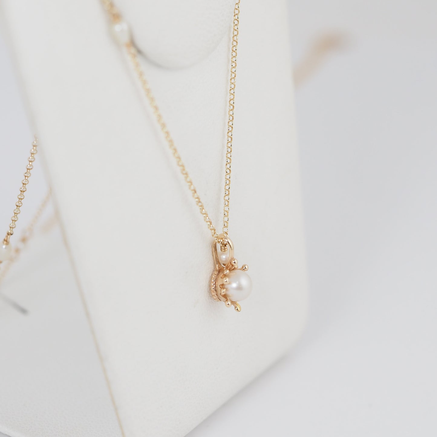 agete K10 Yellow Gold Baby Pearl Necklace Long Chain