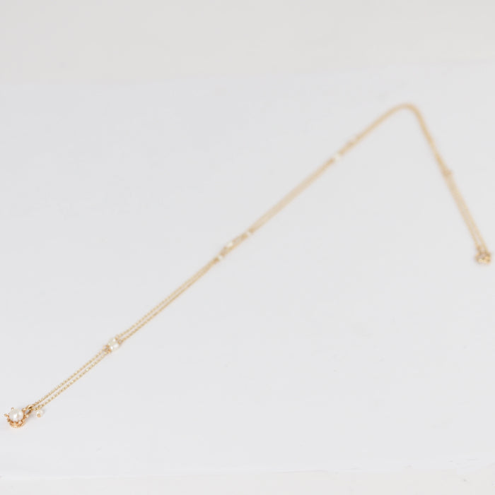 agete K10 Yellow Gold Baby Pearl Necklace Long Chain