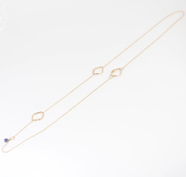 agete Agate K10 Yellow Gold Diamond 0.02ct Colored Stone Long Chain Necklace