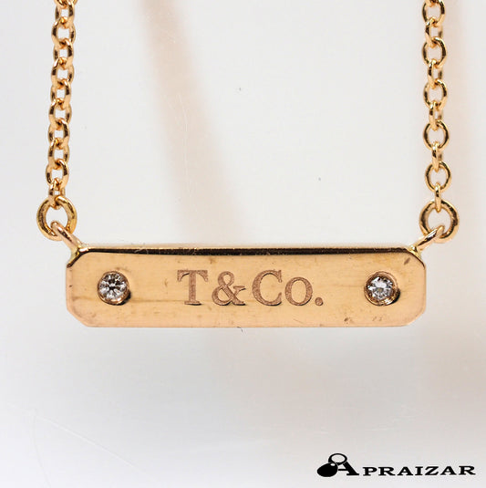 Tiffany & Co. Tiffany 750 K18 pink gold 2P diamond plate necklace with case