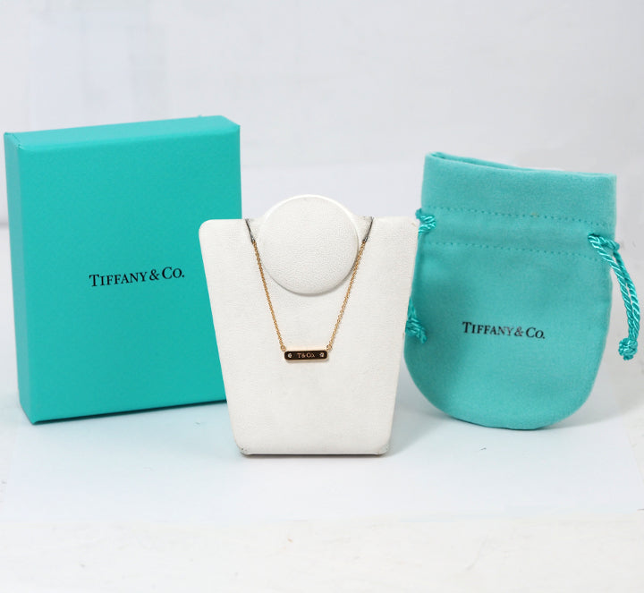 Tiffany & Co. Tiffany 750 K18 pink gold 2P diamond plate necklace with case