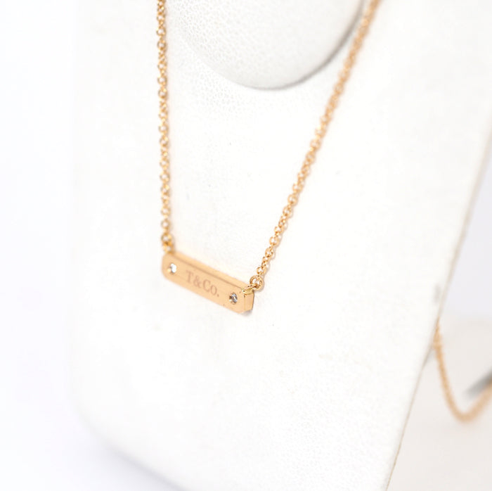 Tiffany & Co. Tiffany 750 K18 pink gold 2P diamond plate necklace with case