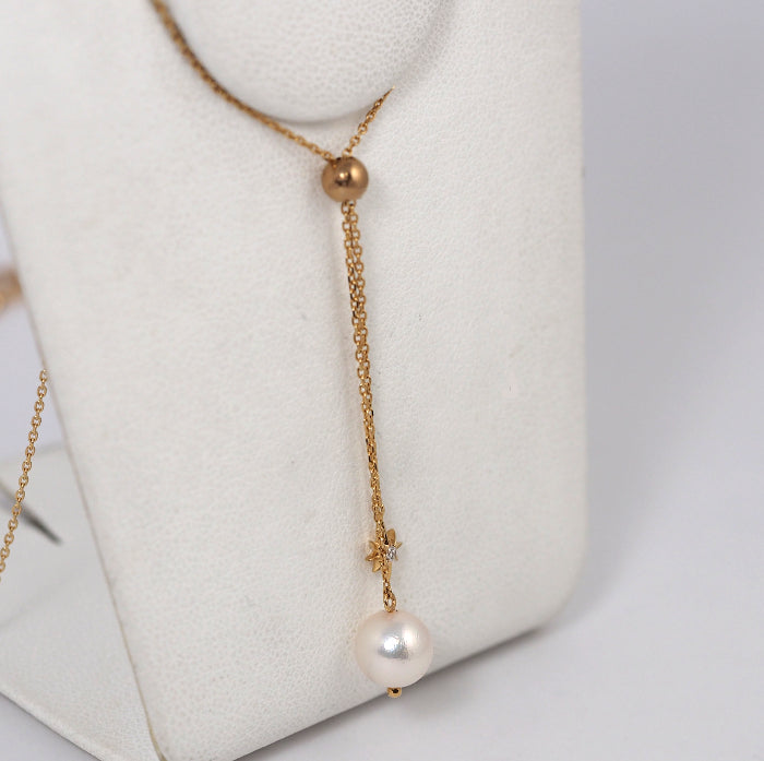 STAR JEWELRY スタージュエリー K10イエローゴールド パール約7mm ダイヤ0.01ct ネックレス