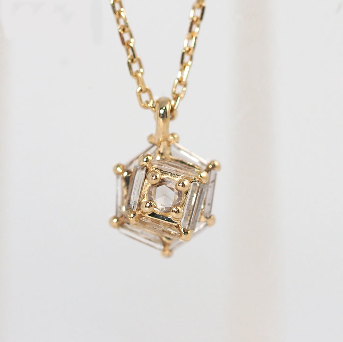 agete Agate K10 Yellow Gold Diamond Bucket Rose Cushion Diamond 0.15ct Necklace