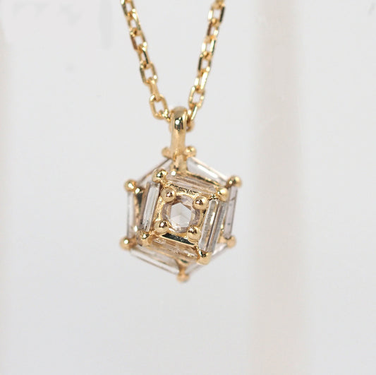 agete Agate K10 Yellow Gold Diamond Bucket Rose Cushion Diamond 0.15ct Necklace
