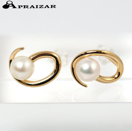 4℃ K18YG Pearl approx. 5.5mm Noble of Water Earrings Silicone Backing Non-OEM
