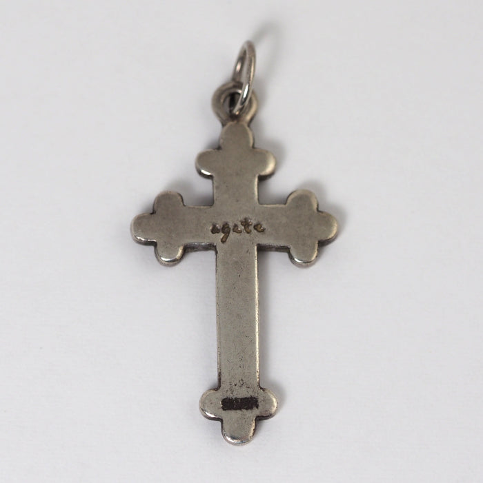 agete Agate K10YG/0.03ct Diamond Crescent Moon Silver/Shell Cross Silver/Pearl Plate Charm Necklace with Storage Bag
