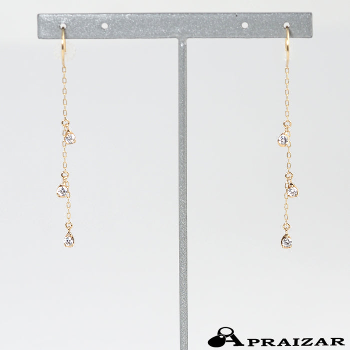 STAR JEWELRY K10YG Cubic Zirconia Tear Hook Earrings with Official Warranty
