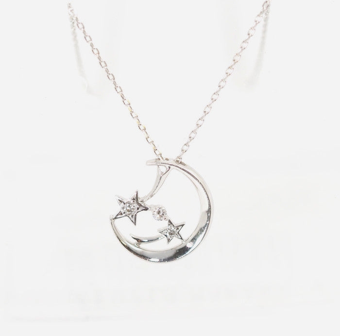 STAR JEWELRY スタージュエリー K18WG ダイヤ0.02ct MOON STAR 月 星 ダイヤ0.02ct ネックレス ケース付