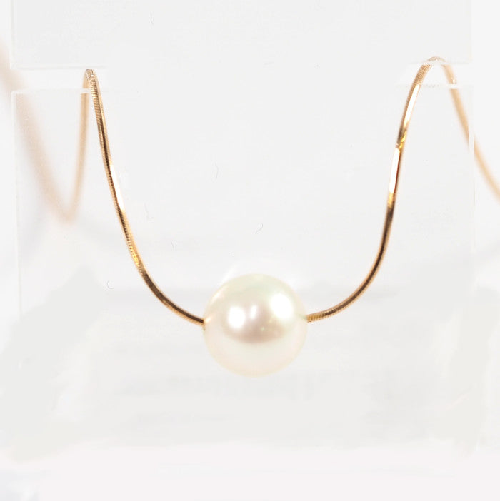 4℃ K10 Yellow Gold Single Pearl Snake Chain Necklace