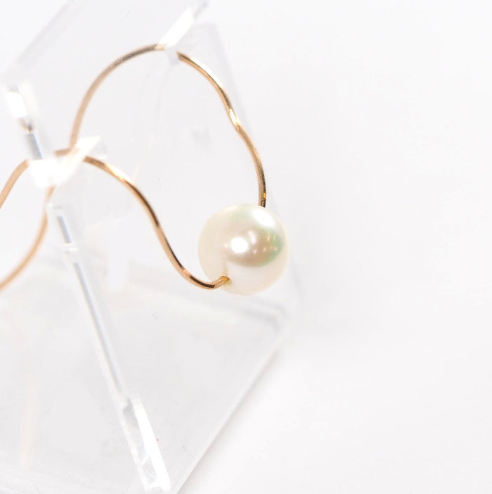 4℃ K10 Yellow Gold Single Pearl Snake Chain Necklace