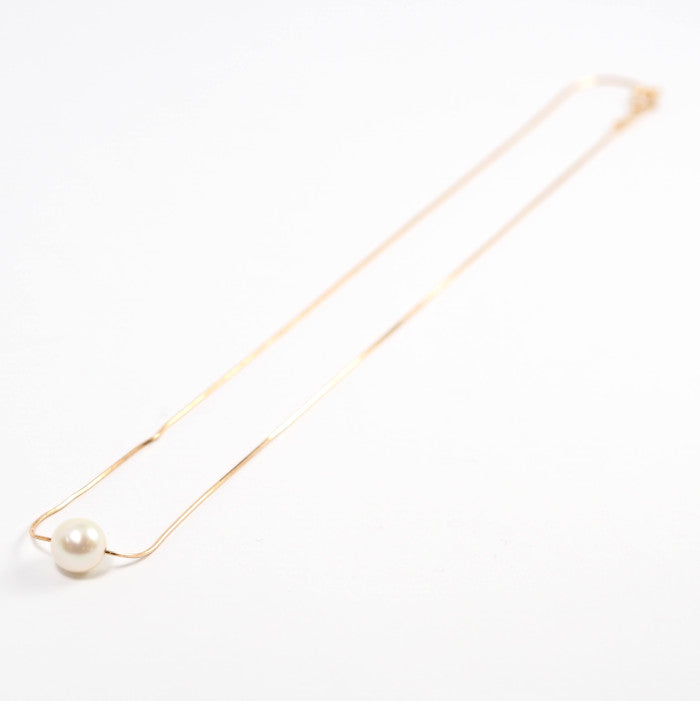 4℃ K10 Yellow Gold Single Pearl Snake Chain Necklace