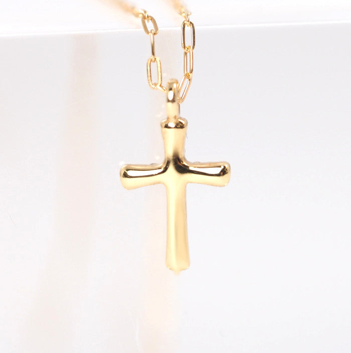 agete 18K Yellow Gold Diamond 0.05ct Cross Motif Necklace with Case