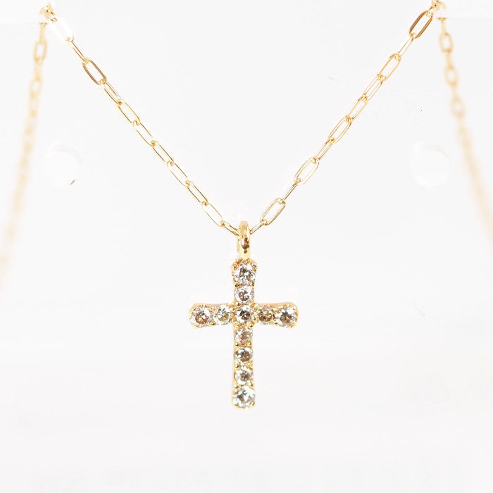 agete 18K Yellow Gold Diamond 0.05ct Cross Motif Necklace with Case