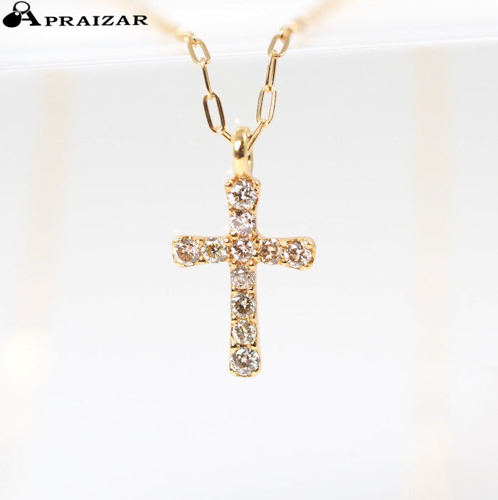 agete 18K Yellow Gold Diamond 0.05ct Cross Motif Necklace with Case