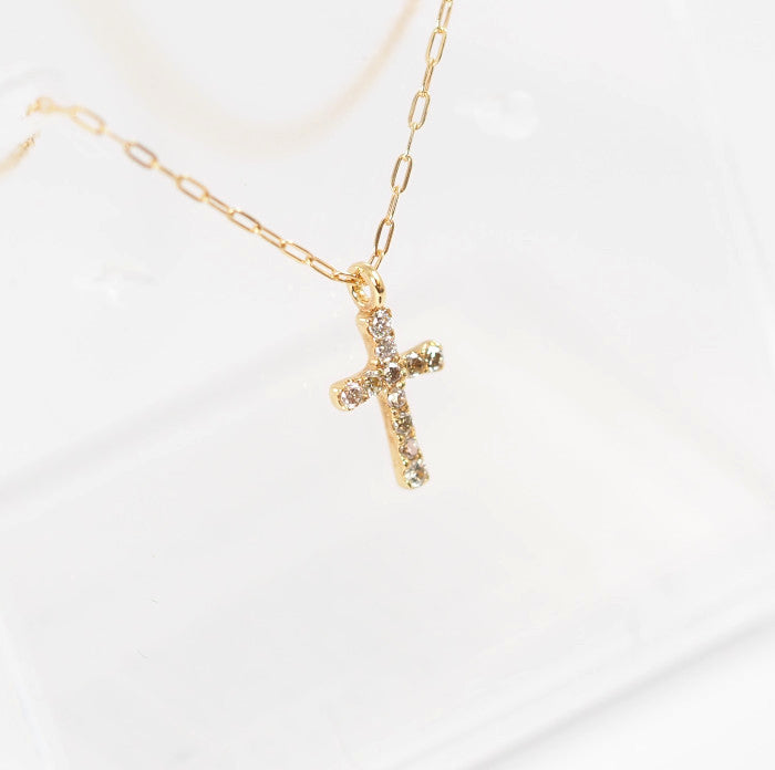 agete 18K Yellow Gold Diamond 0.05ct Cross Motif Necklace with Case