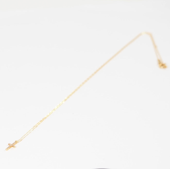agete 18K Yellow Gold Diamond 0.05ct Cross Motif Necklace with Case
