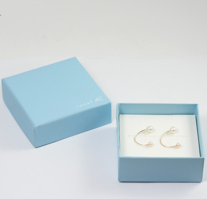 4℃ K10 Yellow Gold Pearl Hoop Earrings, Approx. 6.1-6.3mm/4mm