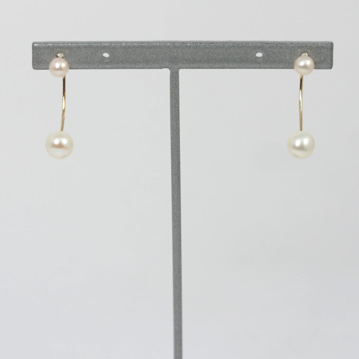 4℃ K10 Yellow Gold Pearl Hoop Earrings, Approx. 6.1-6.3mm/4mm