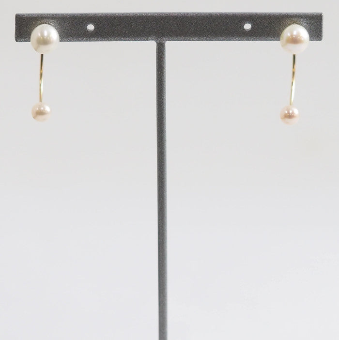 4℃ K10 Yellow Gold Pearl Hoop Earrings, Approx. 6.1-6.3mm/4mm