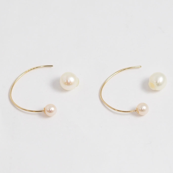 4℃ K10 Yellow Gold Pearl Hoop Earrings, Approx. 6.1-6.3mm/4mm