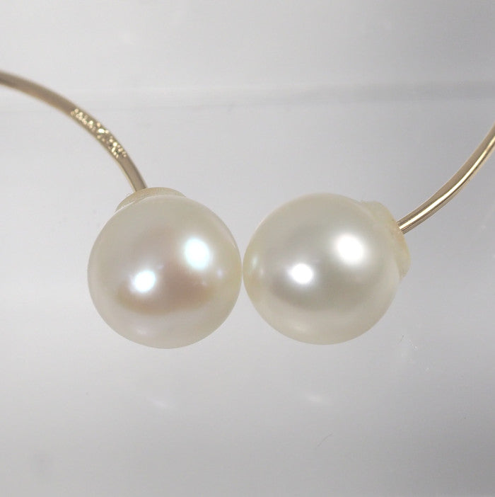 4℃ K10 Yellow Gold Pearl Hoop Earrings, Approx. 6.1-6.3mm/4mm