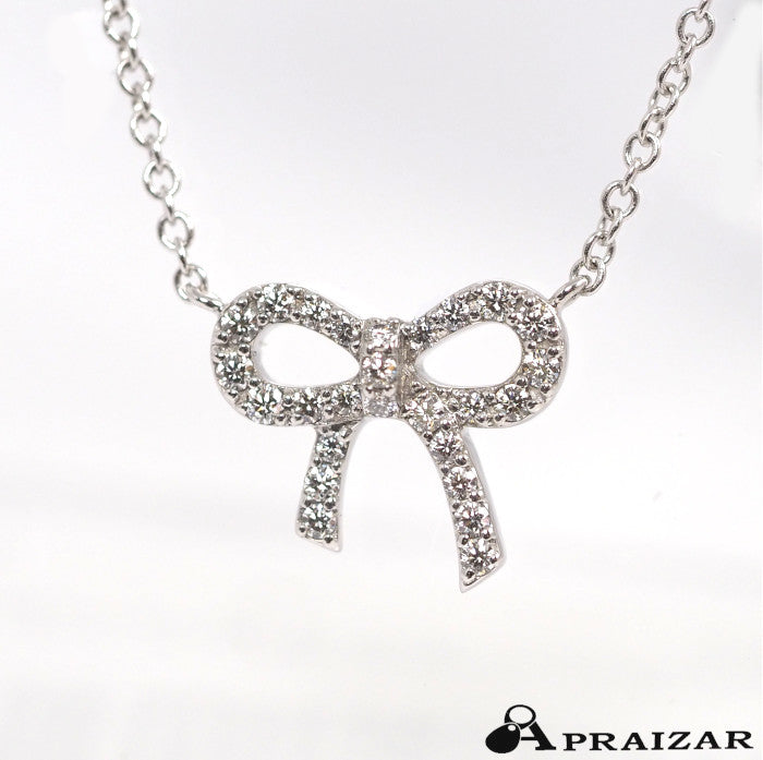 Tiffany & Co. Tiffany Bow 750 K18WG White Gold Diamond Ribbon Necklace with Case