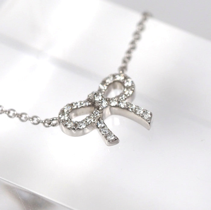 Tiffany & Co. Tiffany Bow 750 K18WG White Gold Diamond Ribbon Necklace with Case