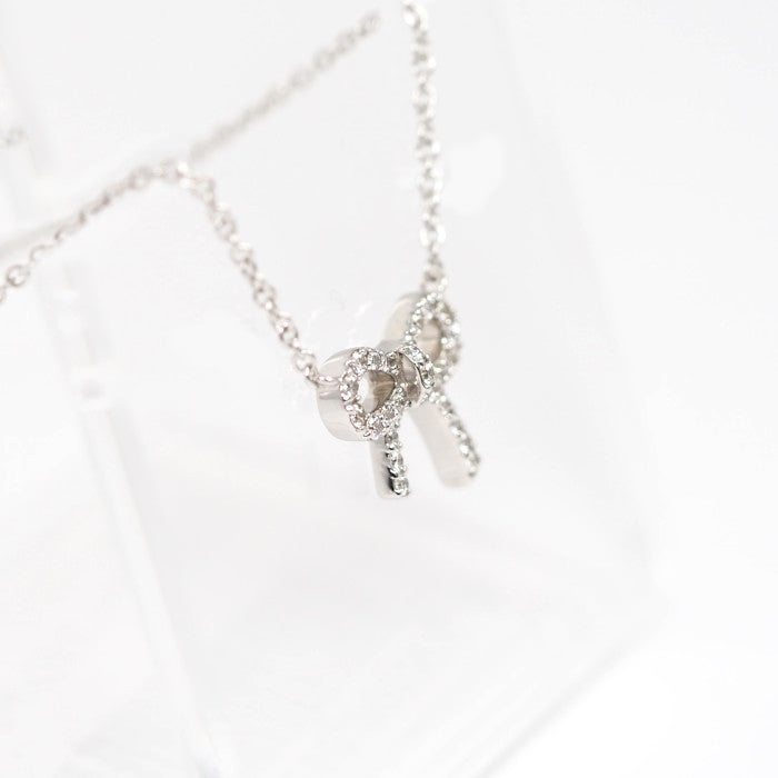 Tiffany & Co. Tiffany Bow 750 K18WG White Gold Diamond Ribbon Necklace with Case