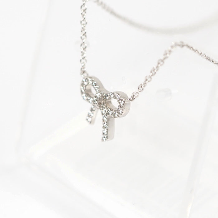 Tiffany & Co. Tiffany Bow 750 K18WG White Gold Diamond Ribbon Necklace with Case