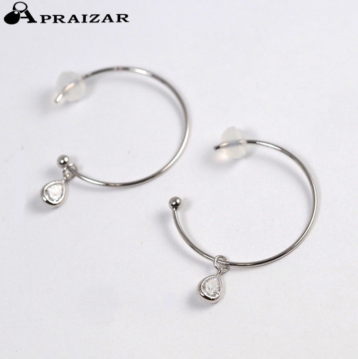 4℃ K10 White Gold Zirconia Hoop Earrings