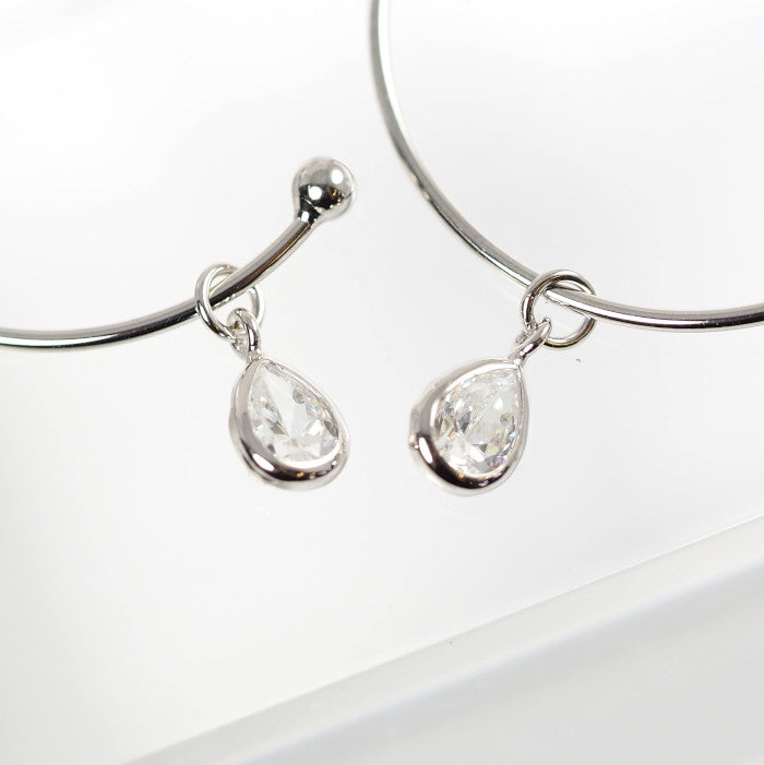 4℃ K10 White Gold Zirconia Hoop Earrings