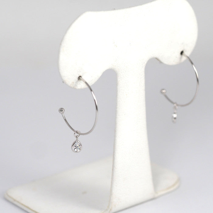 4℃ K10 White Gold Zirconia Hoop Earrings
