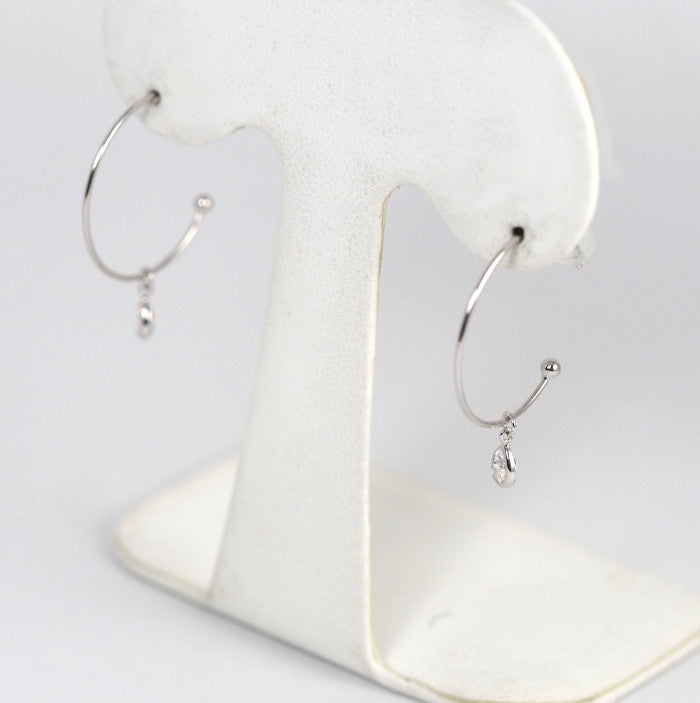 4℃ K10 White Gold Zirconia Hoop Earrings