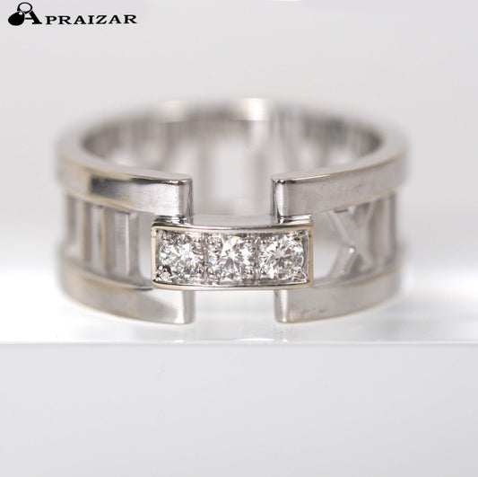 Tiffany & Co. 750 K18 White Gold Diamond Atlas Ring, Size 12.5, Comes with Case